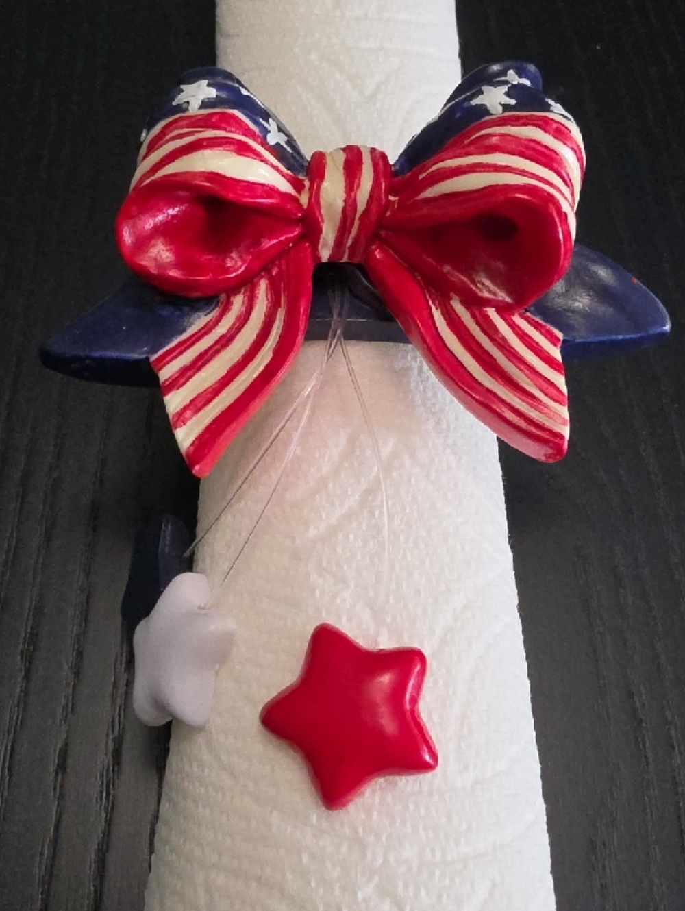 4th Of July Patriotic Napkin Rings with Star Charms - Red, White & Blue S/6 - Picture 6 of 16